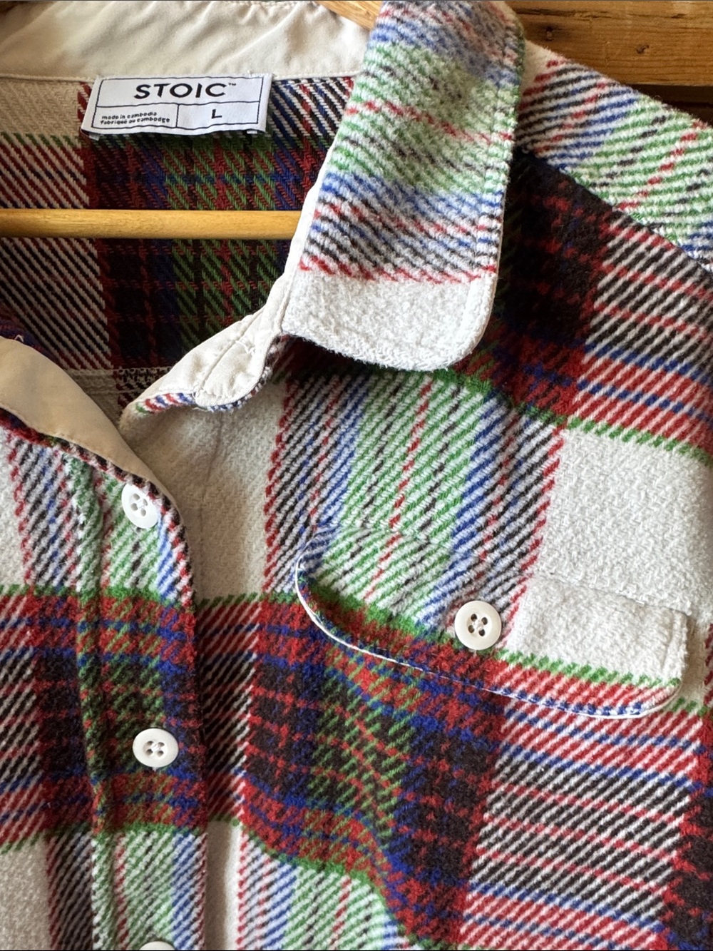 Stoic Womens Plaid Cream Plaid Button-Up Shacket